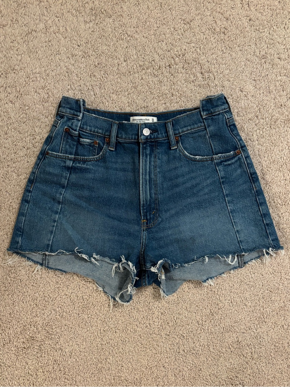 Abercrombie & Fitch Distressed High-Waist Denim Shorts - Blue